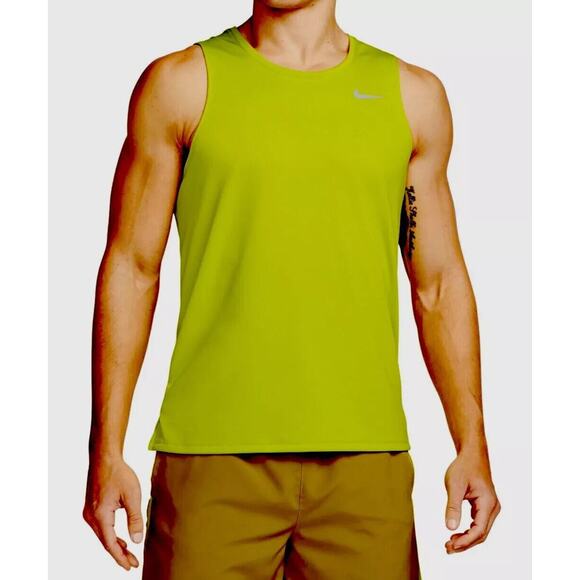 Nike Dri Fit Miler Lime Green Running Tank Top DV9321 308 Men’s Size Large - Picture 1 of 6